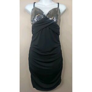 Banana Monkey Women Black Sequin Top Cinched Sides Sexy Dress Size L